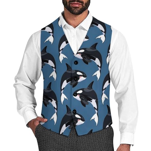 Orca Killer Whales Mens Suit Vest Waistcoat Formal V Neck Business Dress for Wedding Party