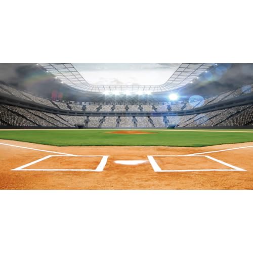 Laeacco 20x10ft Sport Backdrop, Baseball Stadium Outdoor Green Grass Field Photography Background Audience Stage Large Competition Pitch Backdrop for Boys Adult School Sports Photo Props