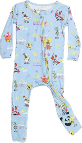 Bellabu Bear SpongeBob SquarePants Rayon from Bamboo Convertible Footie for Baby Boys & Girls (Good VIbes 9-12 Months)