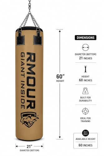 Image of RMOUR Unfilled PU Punching Bag for Boxing MMA Sparring Punching Training Kick Boxing Muay Thai with Hanging Chain (Brown, 5 Feet)
