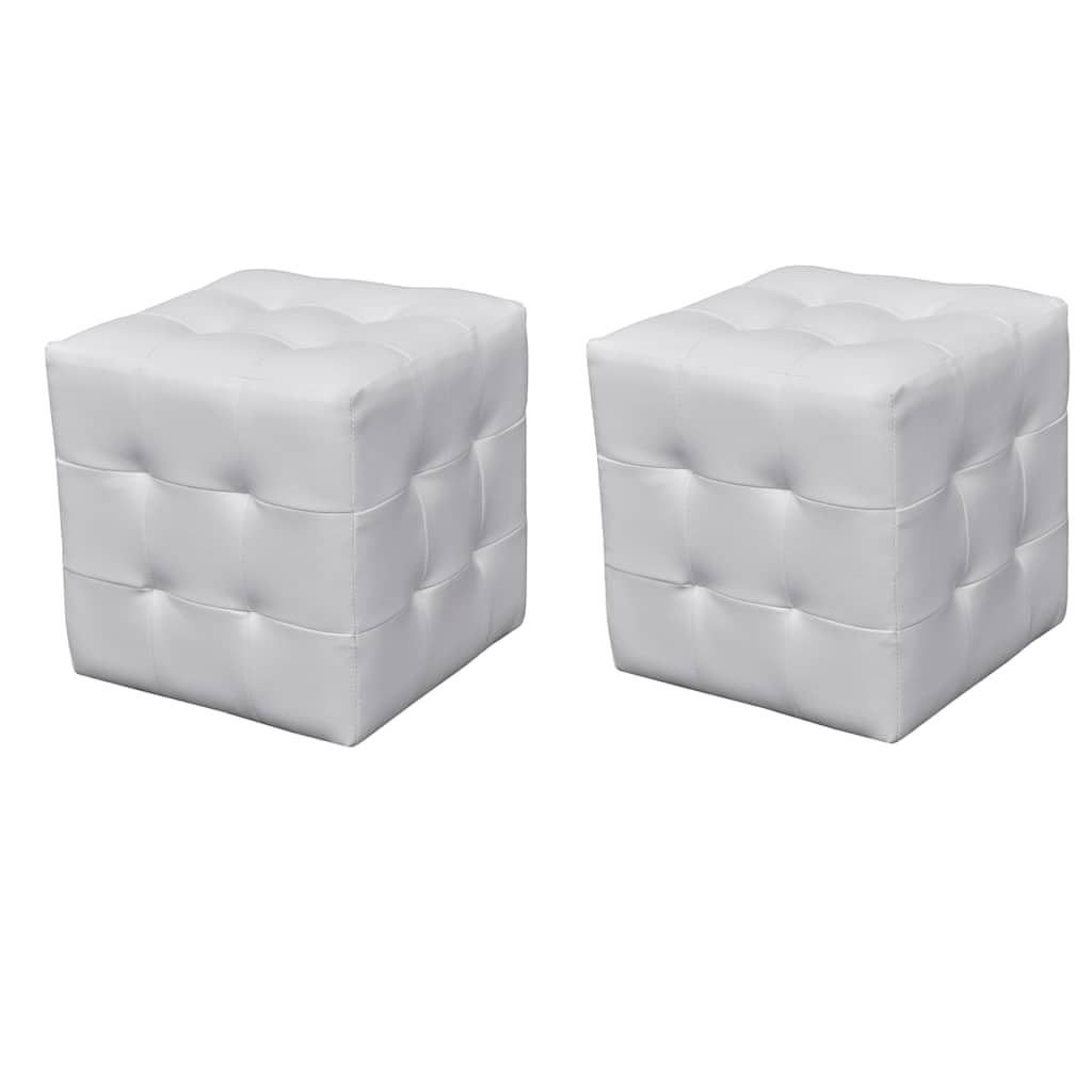 Würfelhocker 2er Set Weiß, Kunstleder Sitzwürfel 30x30x30 cm