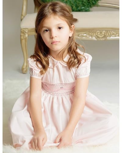 Girls Elegant Taffeta Pink Short Sleeve Dress4