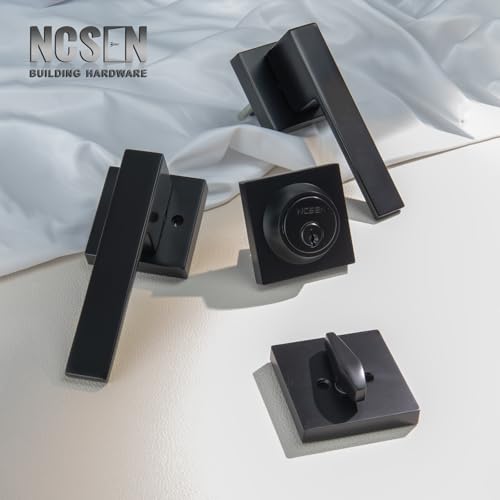 NCSEN Matt Black Front Door Lockset, Exterior Door Lock with Deadbolt, Black Door Handles with Lock by NCSEN - Image 2
