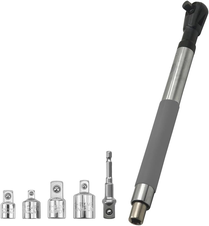 Offset Extension Wrench Impact, 2025 New Upgrade Electric Ratchet Wrench, Impact Wrench Extender for Socket Sets, 1/2-Inch Electric Drill Adapter, 4 Conversion Adapters,Slim Design for Tight Spaces