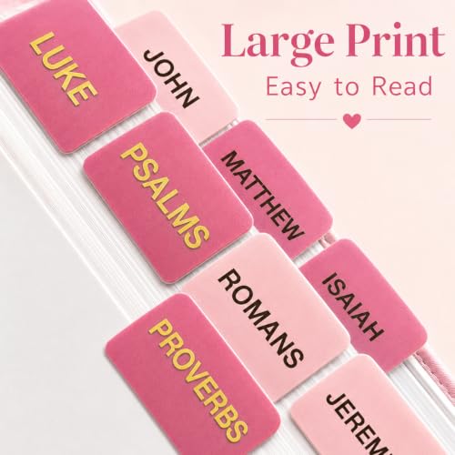 JIAANNING Pink Bible Tabs for Women, 90 Pcs Laminated Gold Foil Large Print Index Tabs, Easy Navigation Tabs for Bible Study & Journaling, Feminine Style — view 4