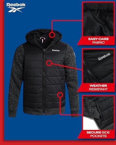 Reebok Men's Jacket - Warm Insulated Quilted Puffer Jacket with Sweater Fleece Sleeves - Hooded Outdoor Jacket for Men (M-XL)2