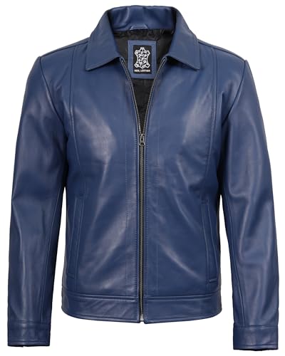 Image of Decrum Vintage Style Mens Leather Jacket - Real Lambskin Classic Shirt Collar Leather Jackets for Men