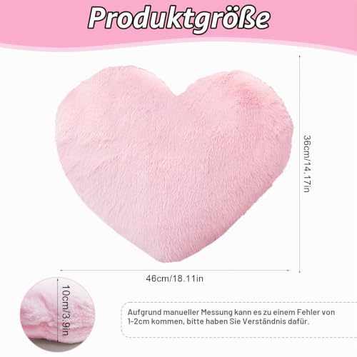 Herzkissen Kuschelkissen Flauschig - 36x46 cm - Hellrosa Herzform Kissen, Plüsch Kissen Herzform, Love Zierkissen Aesthetic, Herzkissen Geschenk für Wohnzimmer Sofa, Kind Schlafzimmer Bett – Bild 2