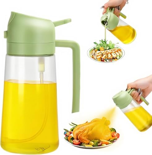 Aovdy 16oz/470ml Glass Olive Oil Sprayer for Cooking - 2 in 1 Olive Oil Dispenser Bottle Spray and Pour for Kitchen Gadgets Cooking Air Fryer Salad BBQ (Green)