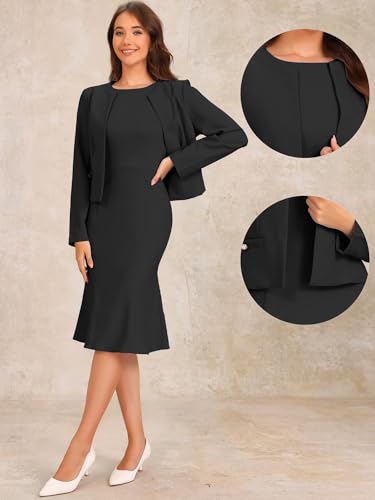 Image of Allegra K 2 Piece Suit Dress Set for Women's Cropped Blazer and Sleeveless Mermaid Business Dress