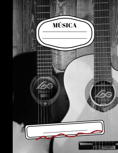 Cuaderno para partituras A4 80 páginas de pentagramas: Fondo guitarras blanco y negro