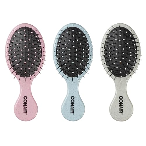 Conair Detangling Hair Brush Set, 3-Pack Detangler Brushes for Wet or Dry Hair, Gentle Detangler for All Hair Types, Bristle Hair Brushes for Women, Evergreen, Blush Pink, Black Assorted