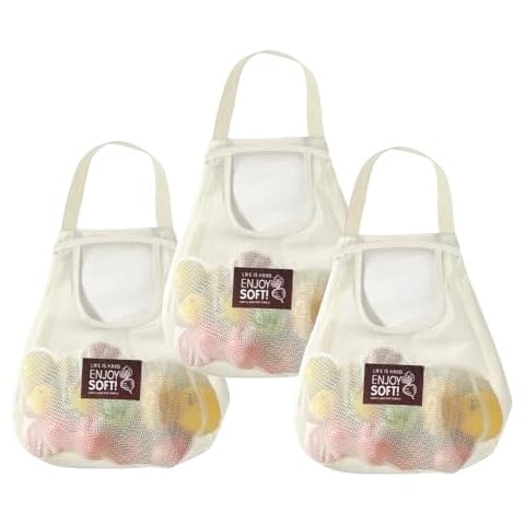 3 Pcs Grocery Mesh Bags Reusable Net String Shopping Bags Hanging Produce Storage Bags Portable Tote Handbag Cover