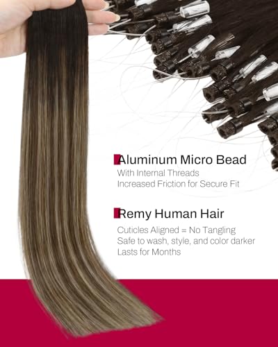 Image of Moresoo Micro Loop Hair Extensions Real Human Hair, Brown Golden Blonde | 50g 50 strands, no heat no glue, warm golden blend, fine hair, brown blonde balayage, office styling