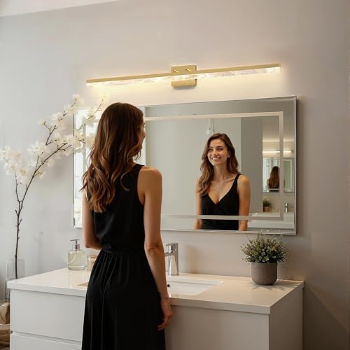 Image of L LOHAS LED 48-Inch Bathroom Vanity Light Bar Over Mirror, Gold Modern Bathroom Light Fixtures with Marble Acrylic Shade, 3CCT Adjustable LED Vanity Lights for Living Room Wall