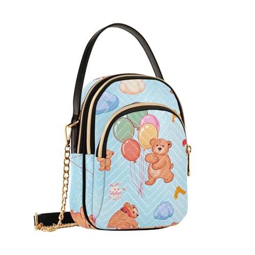 Cute Bears Balloons Light Blue Shoulder Purse Handbag Phone Wallet Chain Strap Purse Floral Print Crossbody Clutch Zipper Tote, 5.9" × 8.3" × 3.1"2
