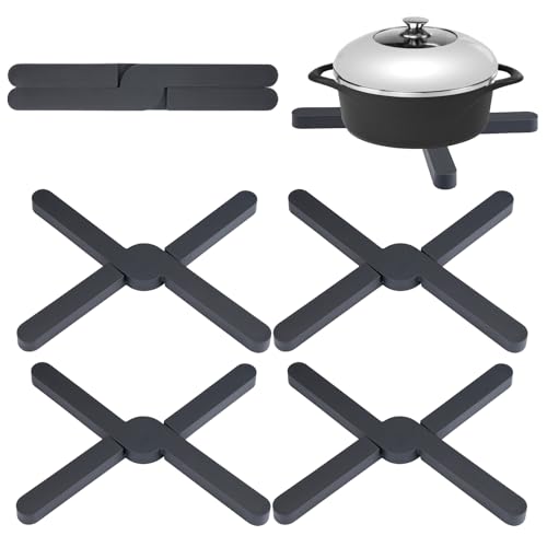 4 Piezas salvamanteles de Silicona Plegables para ollas,Soporte para ollas de Silicona expandible,Soporte de Secado,Soporte para Ollas Almohadilla Caliente para Tazas, ollas, Platos y Platos