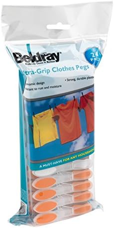 Beldray Ultra Grip Clothes Garment Indoor/Outdoor Pegs, Resistant To Rust & Moisture, ,Assorted Colours,24 Pack