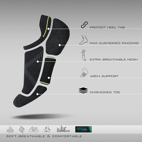 BRISIRA Bamboo Viscose Compression No Show Socks Men Athletic Running Extra Cushion Moisture Wicking No Blister Sport Low Cut3