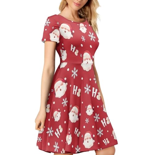 Image of Forchrinse Summer Dresses for Women Crew Neck Short Sleeve Midi Dress Casual Beach Vacation Sundress