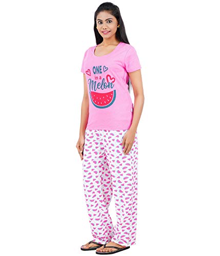 Image of Pride Apparel Womens Night Dress Cotton T-Shirt and Printed Pyjama Set