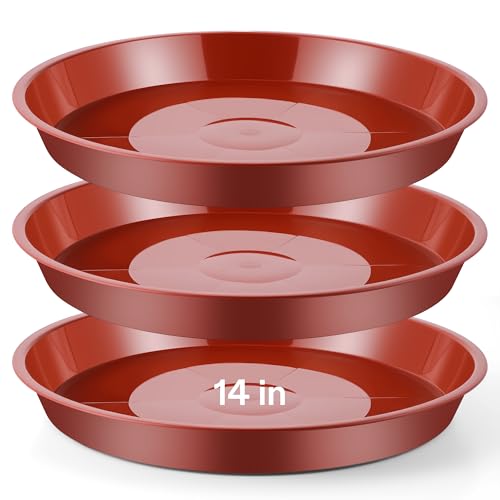 3 Pack Bird Bath Bowl, 14 inch 1.6' Depth Terracotta Ground Bird Bath for Outdoors, Durable Plant Saucer Dish for Garden Yard, Birds Water Bowl Feeder Tray Replacement, Weather Resistant ABS Plastic