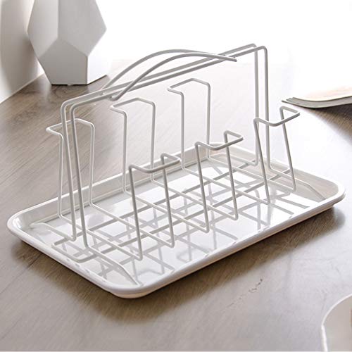 Metal Mug Holder with Drainboard Cup & Mug Rack Kitchen Stand for Cabinet Counter, Desk Organizer Drinkware Drying Rack with 8 Hooks