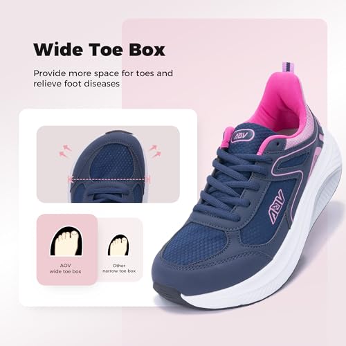 Image of Wide Toe Box Shoes Women Arch Support Walking Shoes for Plantar Fasciitis Wide Width Orthotic Tennis Sneakers