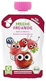 FRECHE FREUNDE Bio Quetschie Apfel, Erdbeere, Blaubeere & Himbeere, Fruchtmus im Quetschbeutel für Babys ab dem 6. Monat, glutenfrei & vegan, 6-er Pack (6 x 100g)