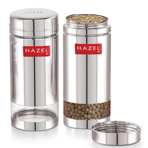 Image of HAZEL Stainless Steel See Through Transparent Container | Kitchen Air Tight Storage Dabba Containers Set of 2, 950 ML