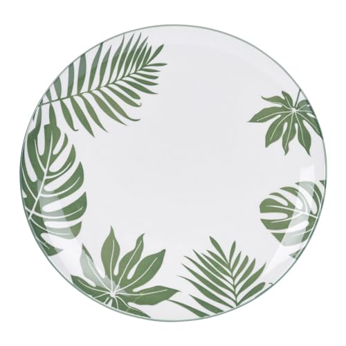 SIAKI Collection Teller Porzellan 26,5cm - Keramik Essteller mit Blätter Motiv - Essgeschirr mit Pflanzenmuster - Speiseteller Kuchenteller Dessertteller Frühstücksteller Plate Weiß Grün