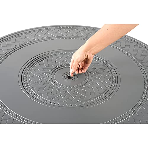 Image of Oakland Living Round 34 in. x 34 in. Aluminum Propane Fire Pit Table with Glass Beads, Two Covers, Lid, 37,000 BTUs in Grey Finish