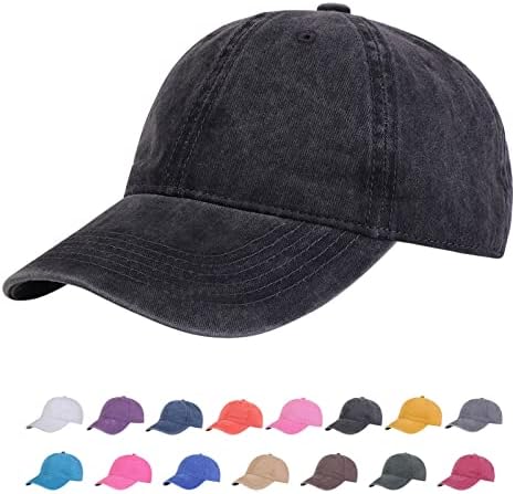 TSSGBL Vintage Cotton Washed Baseball Caps Adjustable Distressed Dad Hats M,L,XL,XXL for Men Women Low Profile Plain Blank Soft Summer Outdoor Ball Caps for Workout & Sports -Retro Black