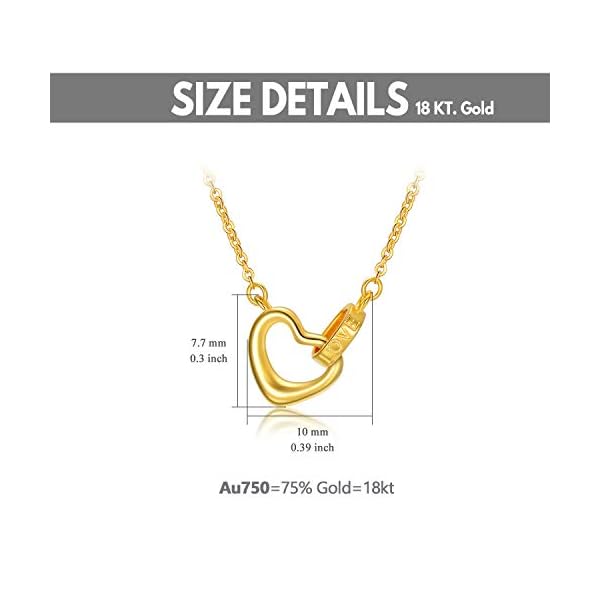18K Solid Gold Heart Necklace for Women, Real Gold Engraved Love Heart Pendant Christmas Anniversary Present Jewelry for Wife, Mom 18" - Image 7