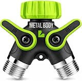 LIME 2 Way Hose Splitter Heavy Duty - Metal Y Garden Hose Splitter with Shutoff Valves, Brass Outdoor Faucet Adapter for Spigot, 3/4 Inch GHT Water Hose Connector