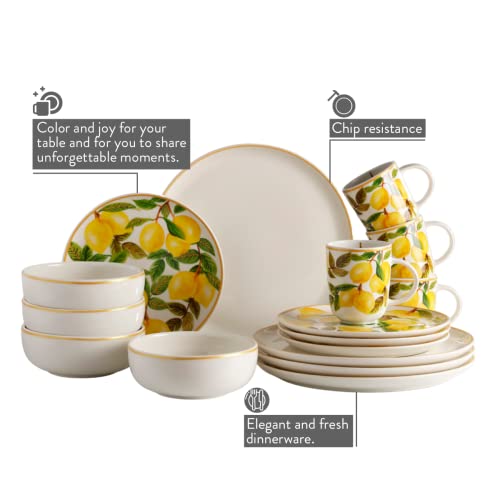 Corona Dinnerware Set 16-Pieces Earthenware | Alegra | Set De Vajilla 4 Puestos | 16 Piezas | Ceramica | Yellow Lemon Decor #TOP1