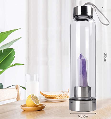 Chezmax Crystal Glass Water Bottle Energy Quartz Gemstone Water Bottle With Changeable Natural Crystal Center For Healing And Wellness Amethyst #TOP3