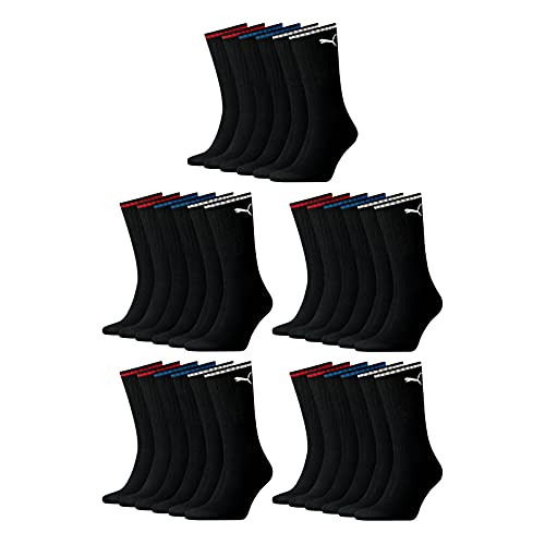 PUMA 15 Paar Crew Socks Stripe Sport Tennis Socks Gr. 35-49 Unisex, Farben:Black, Socken & Strümpfe:47-49