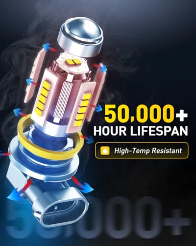 AUXITO H11 H8 LED Fog Light Bulbs 6500K White 500% High Brightness H11/H16/H8 LED CSP Chips DRL Replacement, 360Β° Full Illumination Non-Polarity Pack of 2