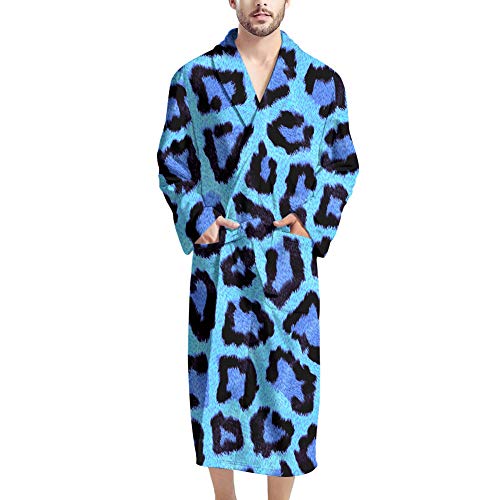 HUGS IDEA Albornoz de hombre Albornoz cálido y acogedor, ropa de dormir con cinturón de bolsillos, flor de leopardo de animal bohemio, Leopardo Azul, Taille unique