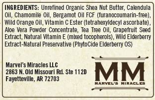 Miniatura 4 de Marvel's Miracles Bálsamo para la piel con manteca de karité, caléndula, manzanilla, bergamota, vitamina C, aloe vera, árbol de té, semillas de