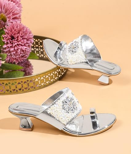 Image of TRYME Fancy Embroidery Kitten Heel Sandal Stylish Embellished Wedding Footwear Sandals For Women & Girls