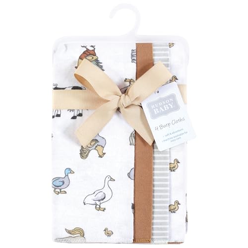 Image of Hudson Baby Unisex Baby Cotton Flannel Burp Cloths, Farm World, One Size