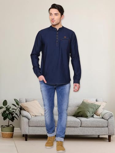 Image of Kuons Avenue Men's Short Denim Kurta | Kurta Shirt for Men