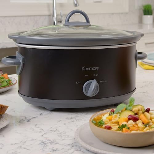 Kenmore-5-qt-47L-Slow-Cooker-Black-and-Gray-Compact-Countertop-Cooking-Simple-Dial-Control-Easy-to-Use-Warm-Braise-Simmer-Sous-Vide-Stew-Soup-Curry-Chili-Fondue-Yogurt Kenmore 5 qt 47L Slow Cooker Black and Gray Compact Countertop Cooking Simple Dial Control Easy to Use Warm Braise Simmer Sous Vide Stew Soup Curry Chili Fondue Yogurt