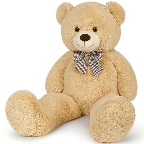 MorisMos 120cm/48in Big Giant Teddy Bear XXL Large Washable Cuddly Super Soft Teddybear Fluffy Stuffed Teddys Plush Toy Gifts for Kids Girls Wife Girlfriend Birthday Party Decor 4ft Lightbrown