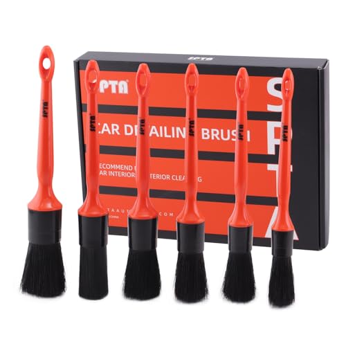 SPTA Car Detailing Brush Kit - 6 Pack, Auto Boar Hair Detail Brush Set Automotive Interior Exterior No Scratch Microfiber Detailing Brushes for Cleaning Air Vents, Engine Bays, Dashboard and Wheels