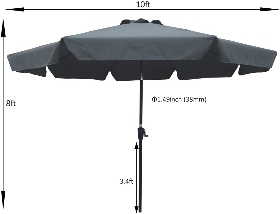 10 ft Round Patio Market Umbrella with Crank and Push Button Tilt, for Garden, Deck, Backyard, and Pool Shade