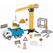 Driven by Battat 62pc Construction Playset for Kids Toy Dump Truck & Accessories Pretend Play Toy Crane, Signs, Beams, More 3 Years Construction Crane Play Set 62pc
