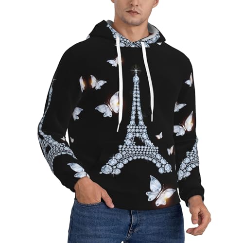 Sweat à capuche en polaire homme manches longues vêtement chaud imprimé Tour Eiffel